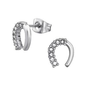 Stainless Steel Horseshoe Crystal Stud Earrings 8mm Lucky
